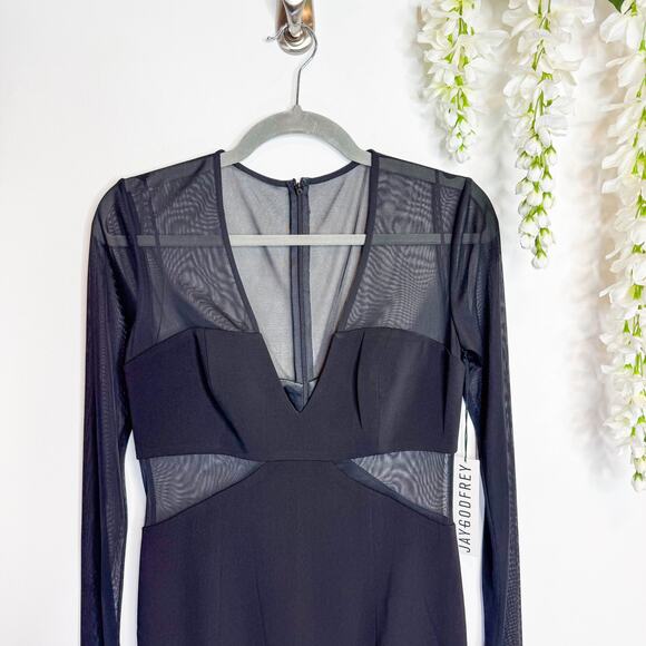 NWT JAYGODFREY Little Black Dress sheer illusion cutouts mini - Picture 3 of 8